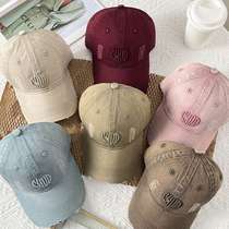 Korean version of the new distressed hole embroidered peaked cap versatile casual face-showing young couple baseball cap sun protection hat