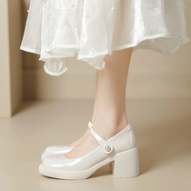 French thick-soled white sandals for women summer fashion versatile thick-heeled Mary Jane high-heeled shoes gentle small leather shoes single shoes