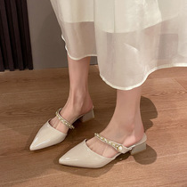 French thick heel Baotou sandals for women 2024 summer 4cm fairy with skirt temperament pointed toe high heel sandals