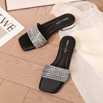 French high-end silver sandals fairy shoes 2024 new summer fashion outer wear low-heeled rhinestone sandals