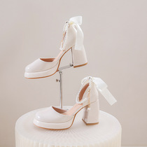 French Mary Jane shoes for women 2024 new spring petite wedding dress high heels fairy style thick heel shoes
