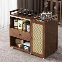 Mobile tea table solid wood tea cart tea table home balcony coffee table kung fu tea set tray set kettle integrated cabinet