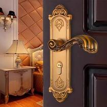 Silent door lock European yellow bronze magnetic bedroom door lock solid wood door lock door hinge door suction three-piece set