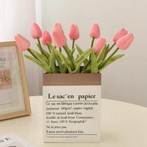 Modern simple moisturizing tulip artificial flower paper bag home living room bedroom dining table shooting props decoration