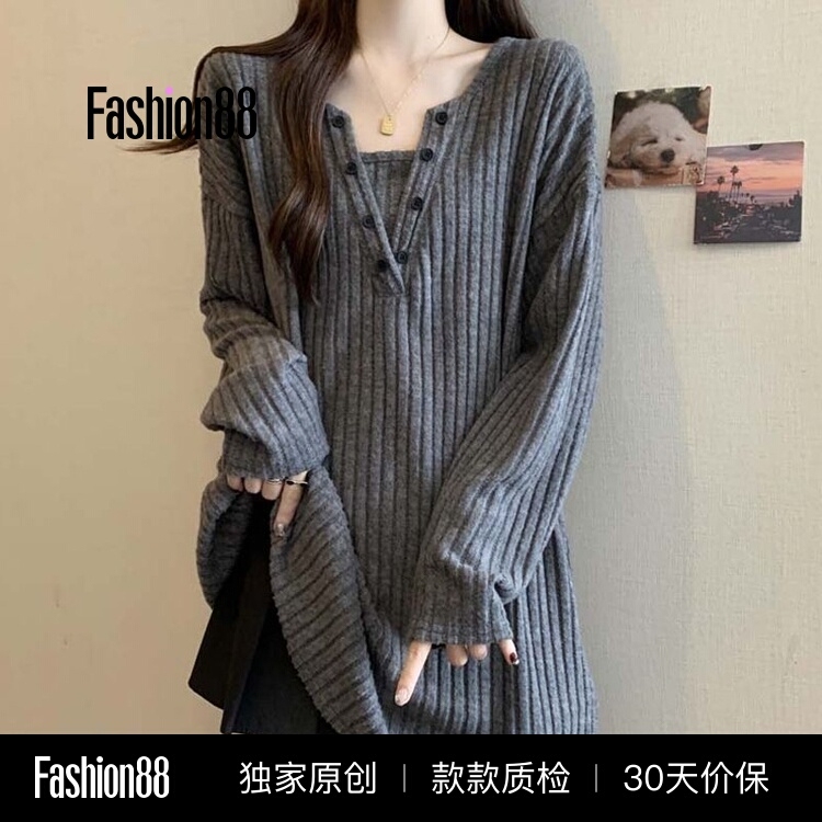 Plus-Size Stylish V-Neck Mid-Length Ribbed Long-Sleeve T-Shirt for Women, New Autumn/Winter Style, Loose Fit, Slimming, and Flattering Top for Curvy Women Plus-Size Stylish V-Neck Mid-Length Ribbed Long-Sleeve T-Shirt for Women, New Autumn/Winter Style, Loose Fit, Slimming, and Flattering Top for Curvy Women