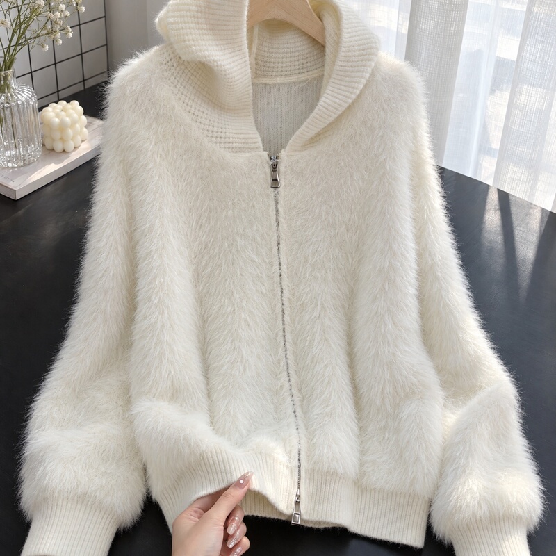 Women's 2026 Autumn Turn-Down Collar Zipper Long Sleeve Loose Faux Mink Sweater Cardigan Soft and Cozy Lazy Style Knitwear Women's 2026 Autumn Turn-Down Collar Zipper Long Sleeve Loose Faux Mink Sweater Cardigan Soft and Cozy Lazy Style Knitwear