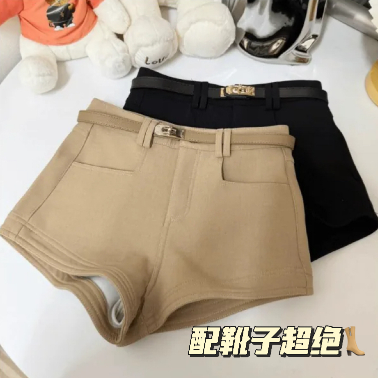 Thickened High-Waisted Casual Shorts for Women, Autumn and Winter Slim-Fit Shorts, Hot Pants, Boot Shorts, Wide-Leg Pants