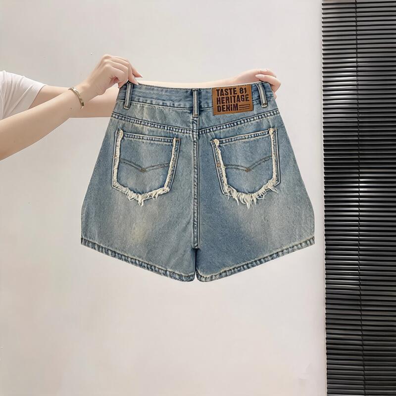 2026 New Style Hong Kong Style Blue High-Waisted Straight-Leg Jeans for Women Plus Size Slimming Wide-Leg Hot Pants Shorts for Summer 2026 New Style Hong Kong Style Blue High-Waisted Straight-Leg Jeans for Women Plus Size Slimming Wide-Leg Hot Pants Shorts for Summer