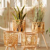 Handmade Rattan Woven Flower Pot with Stand Pant Flower