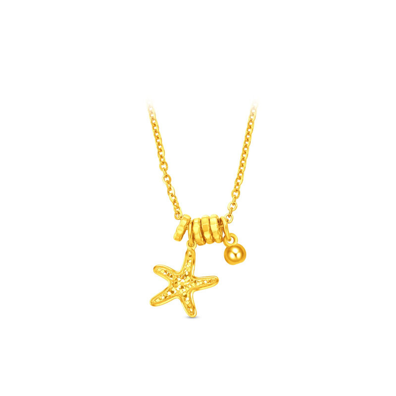 Starfish Necklace Pendant Fashion Sparkling Gold-Plated Silver Crushed Ice Running Ring Gold Bead Pendant Clavicle Chain Gift for Girlfriend