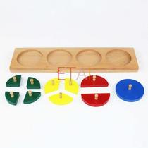 Montessori Kids Toy Baby Wood Cut-Out Fraction Circles 1-4 L