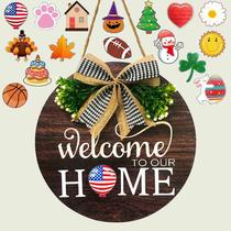 Christmas Independence Day Wooden Home Decoration Welcome Wooden Hanging Sign Holiday Welcome Door Sign DIY Replaceable