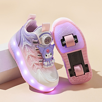 Heelys shoes childrens luminous colorful button shoes invisible explosive roller skating retractable girls Kuromi breathable