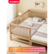 Solid wood childrens bed splicing custom baby crib for boys and girls bedside widened bed baby seamless splicing large bed