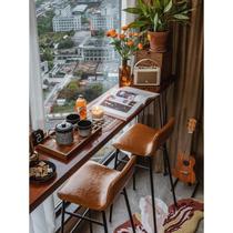 Bar table with small bar wrought iron against home wall long table solid commercial wine sun wood bar high table