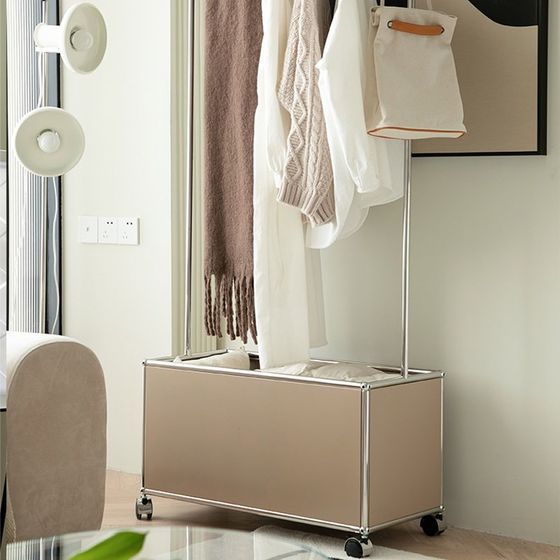 USM中古落地挂衣架穿衣镜w衣帽架带镜子一体不锈钢卧室全身试衣镜