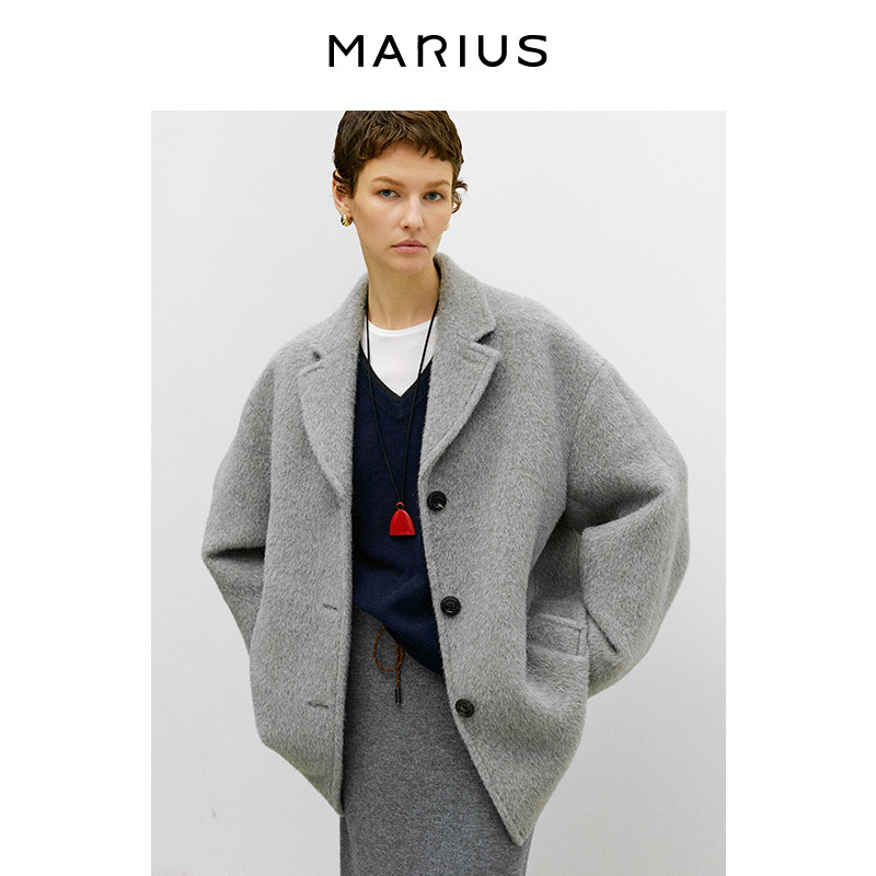 Marius "Emate Commuting Series" Small Collar Coat, Highly Praised Alpaca Wool Blend Fashion Coat