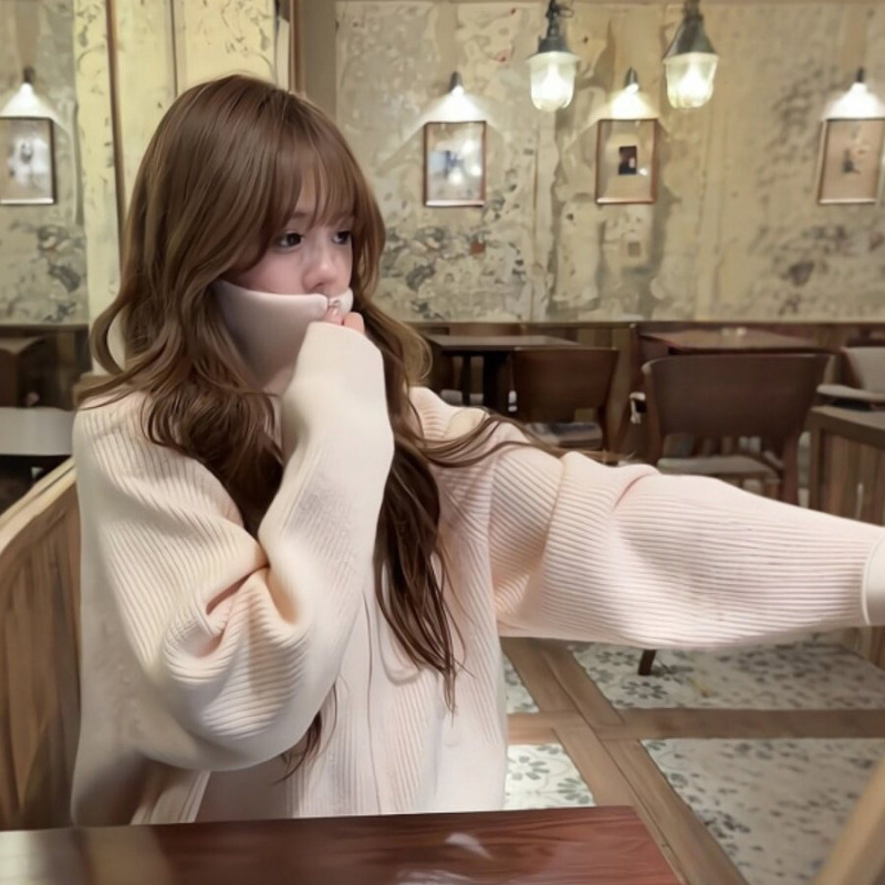 Gentle and Lazy Style Pink Zippered High-Neck Knitted Cardigan for Women, Autumn and Winter Korean Style High-End Raccoon Fur Sweater Jacket