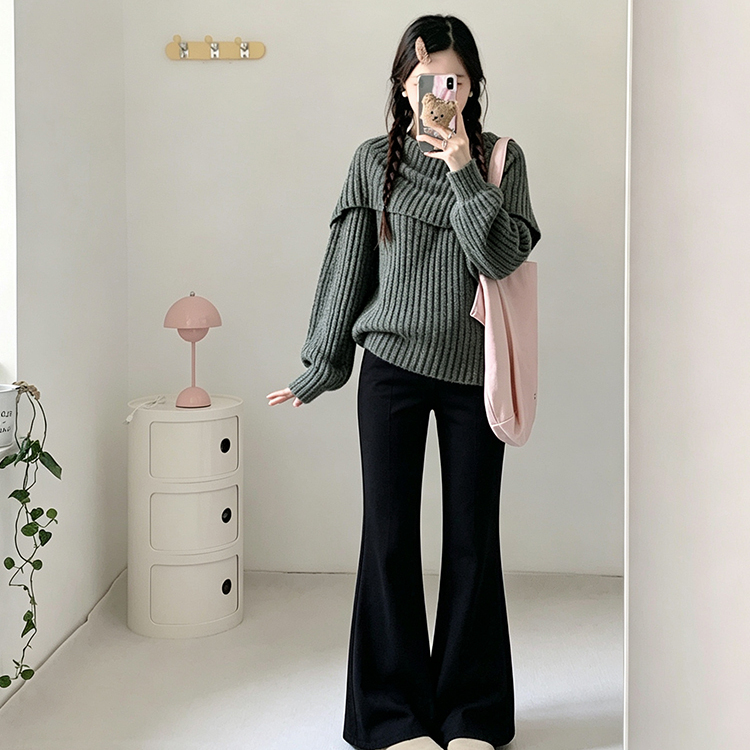 French-Style Tea-Inspired Lazy Knit Retro Loose Long-Sleeve Top for Women, New Autumn Versatile and Stunning Green Sweater