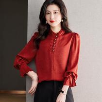 Chinese style womens lace collar small shirt stand collar shirt womens new Chinese style retro button top spring 2024 new style