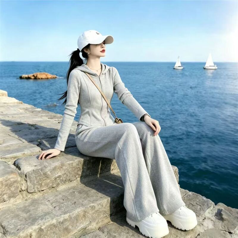 2026 Autumn New Slim Fit Loose Two-Piece Set for Home, Comfortable Casual Zipper Outfit
