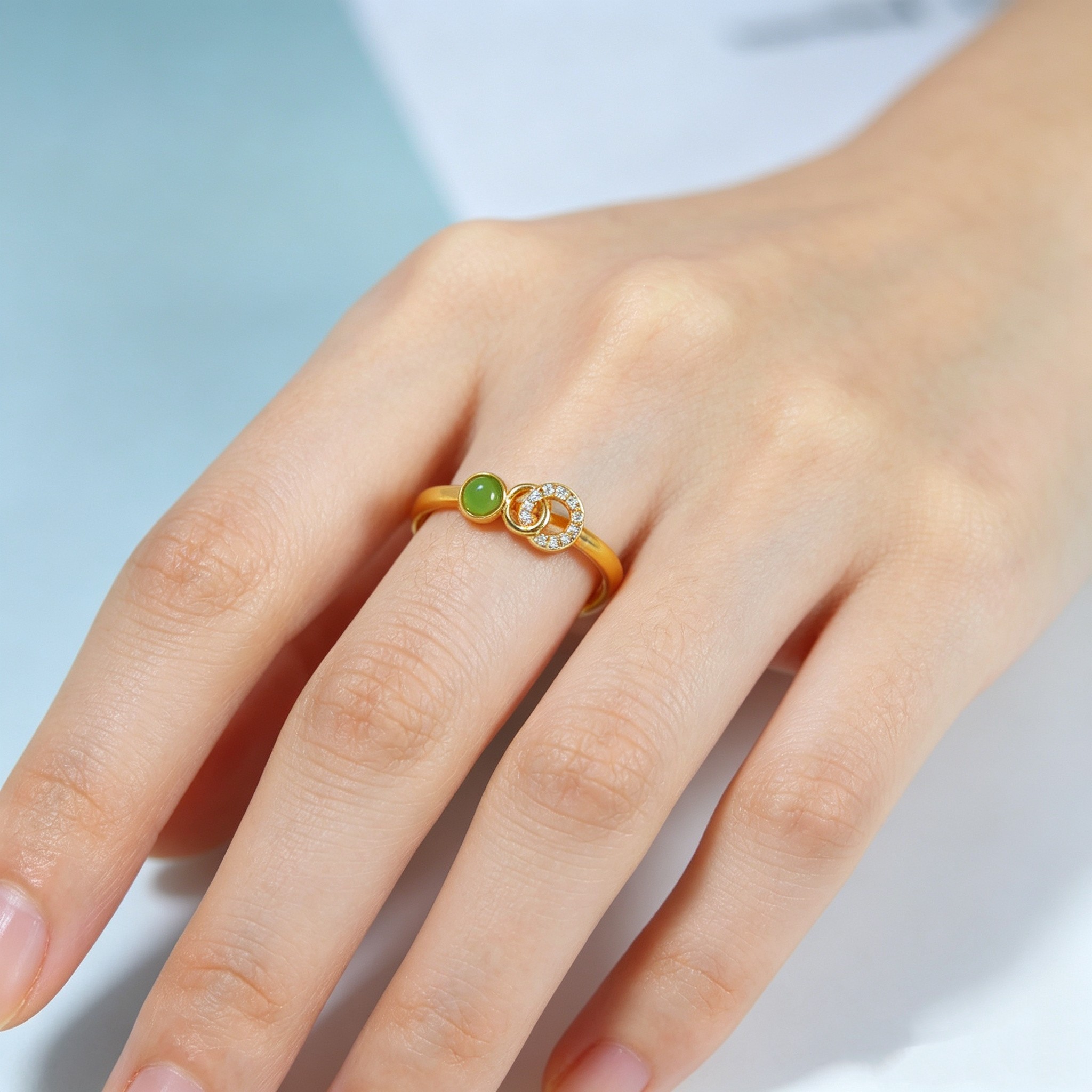 S925 silver inlaid Hetian jade jasper ring 11184