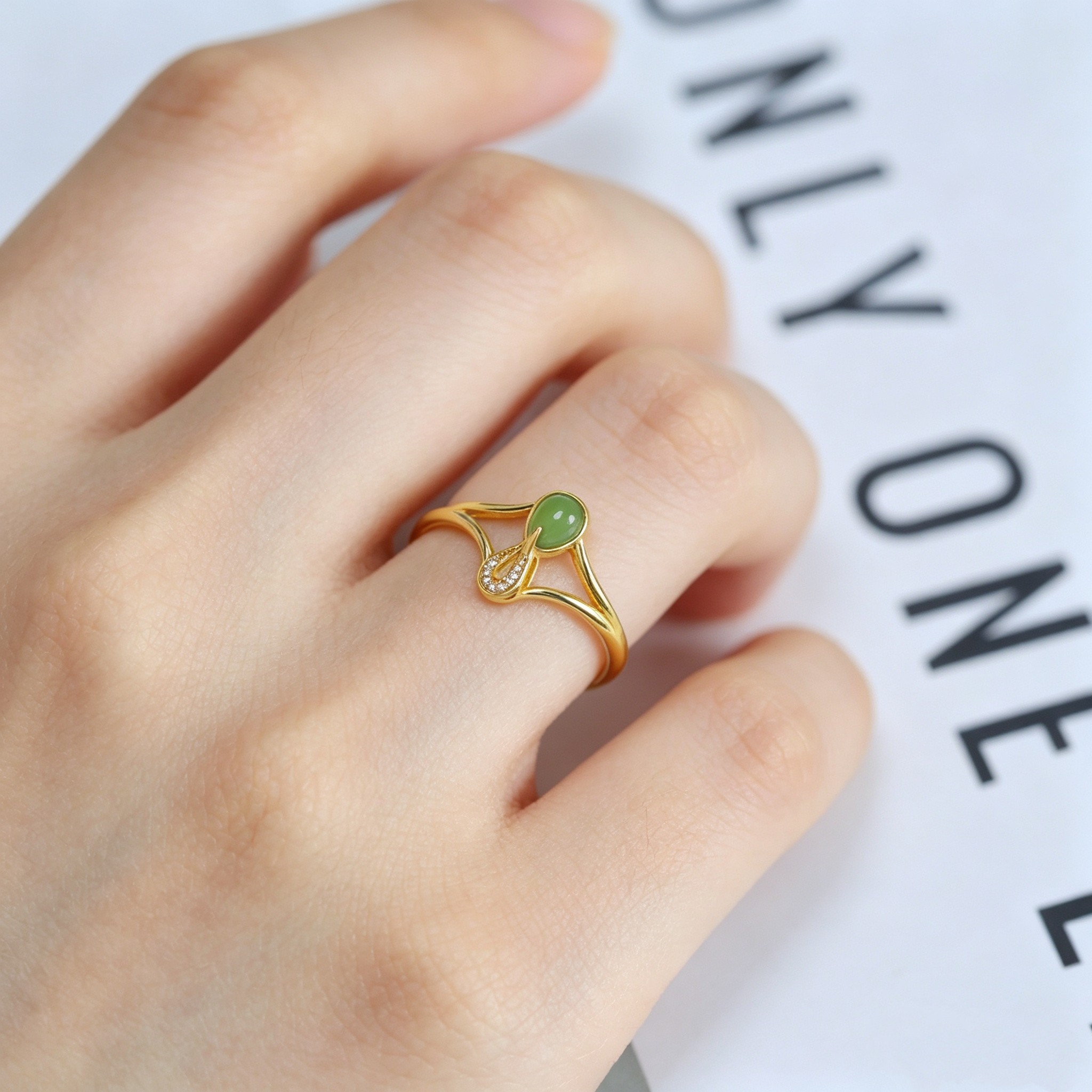 S925 silver inlaid Hetian jade jasper ring 11064