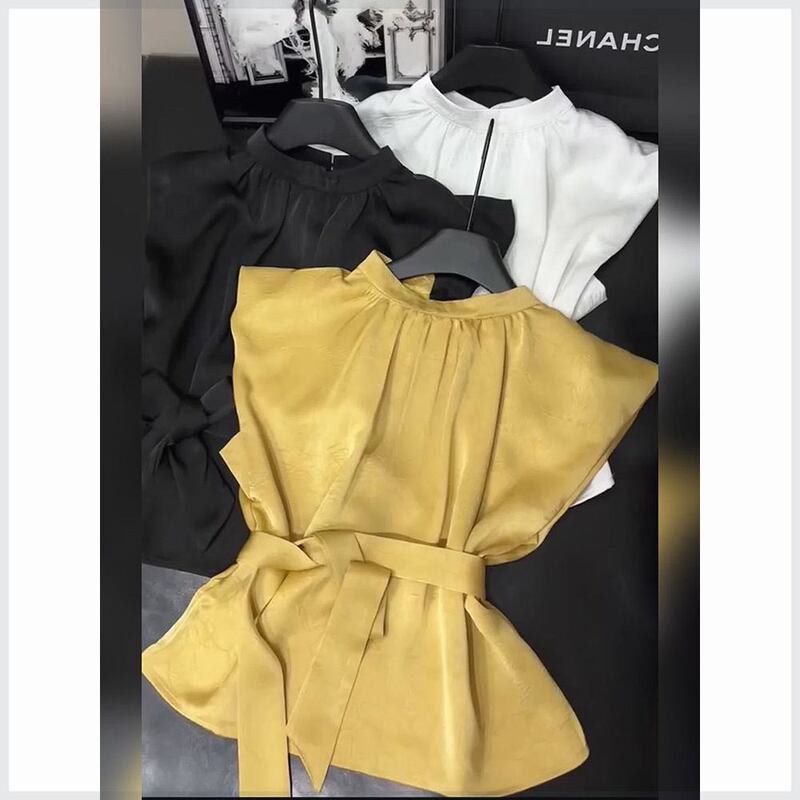 French-Style Hepburn-Inspired Elegant and Professional Goddess-Style Yellow Sleeveless Tie-Up Shirt, Summer Internet Celebrity Hot-Selling Tight-Fitting Top