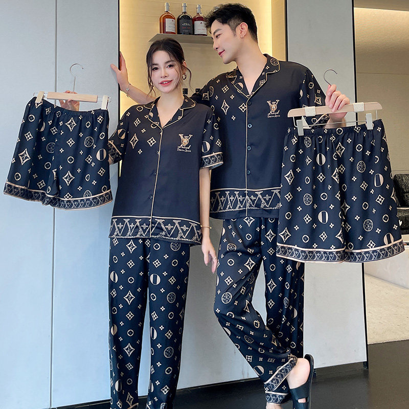 Suitable for Lvаfgн Pajamas, Couple Outfits, One for Men and One for Women, Summer Ice Silk Short Sleeves, 2026 New High-End Style for Men Suitable for Lvаfgн Pajamas, Couple Outfits, One for Men and One for Women, Summer Ice Silk Short Sleeves, 2026 New High-End Style for Men
