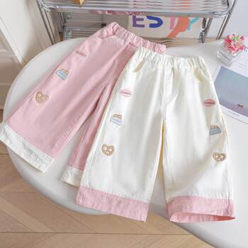 Girls' Pants 2025 Spring New Fashionable Children's Outerwear Trousers Baby Girl Spring and Autumn Embroidered Straight-Leg Pants