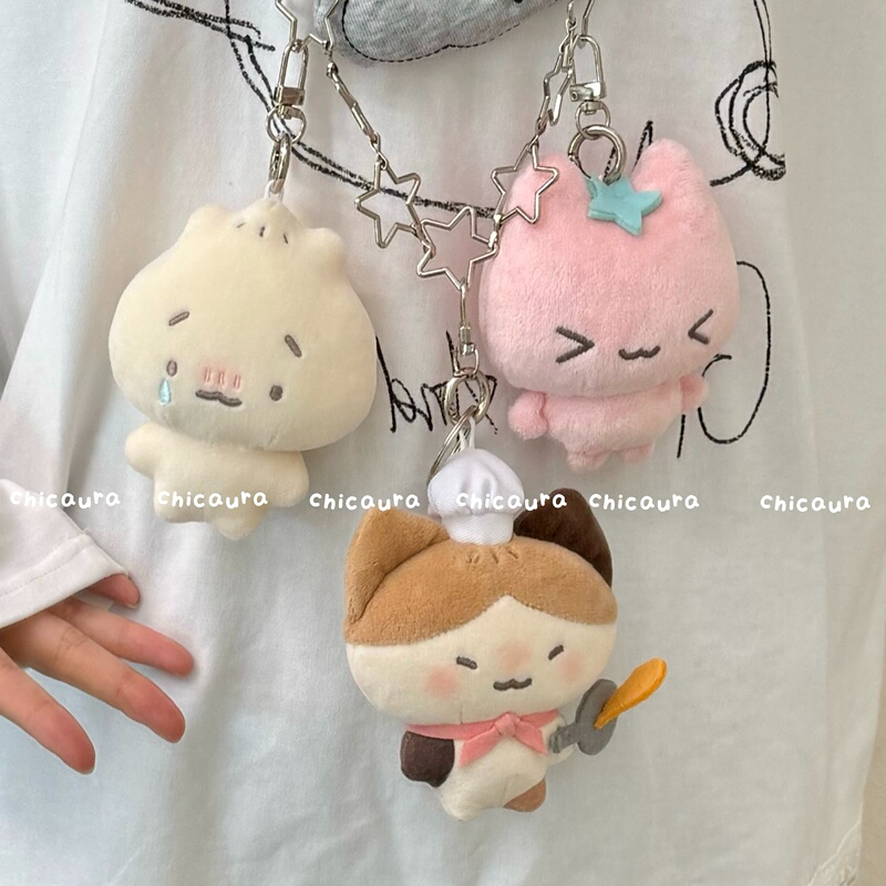 Chicaura Delicious Series Three Flowers Strawberry Cat Cry Bag Cute Plush Pendant Keychain Bag Accessory Gift