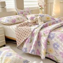 2024 new 100 cotton bed cover soft mattress non-slip thickened quilted bed sheet quilt cover four-piece set pure cotton kang cover 4