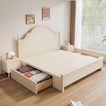 Modern simple American white bed 2m x 2m 2 large bed solid wood light luxury European style storage girl princess bed master bedroom