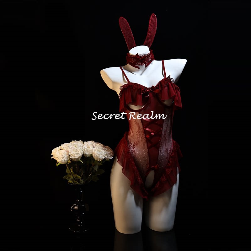 Ailove Riddle Red Sexy Qqny Small Bust Push-Up Bunny Girl Lace Bodysuit Uniform Nightdress Qq Lingerie
