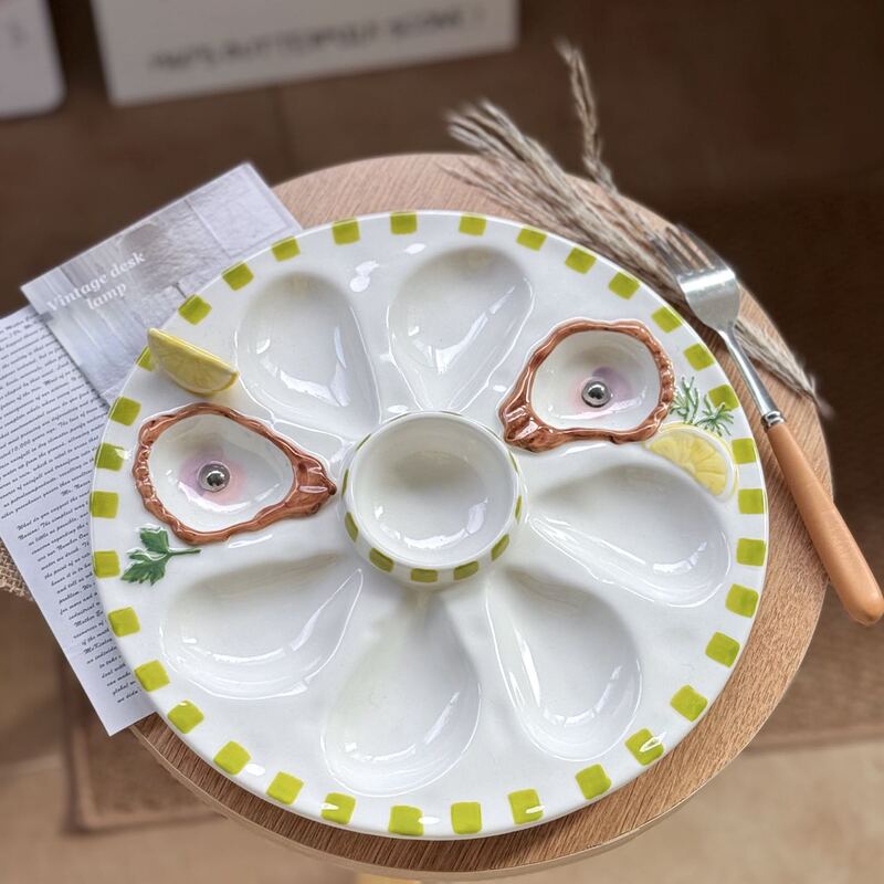 An Export-Grade Ceramic Plate with Embossed Design, Dining Plate ins Style, Home Decorative Ornament, Snack Plate, Oyster Plate