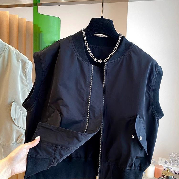 Plus Size 150kg Korean Style Baseball Collar Vest Jacket for Men and Women in Spring and Summer Loose Casual Outer Vest