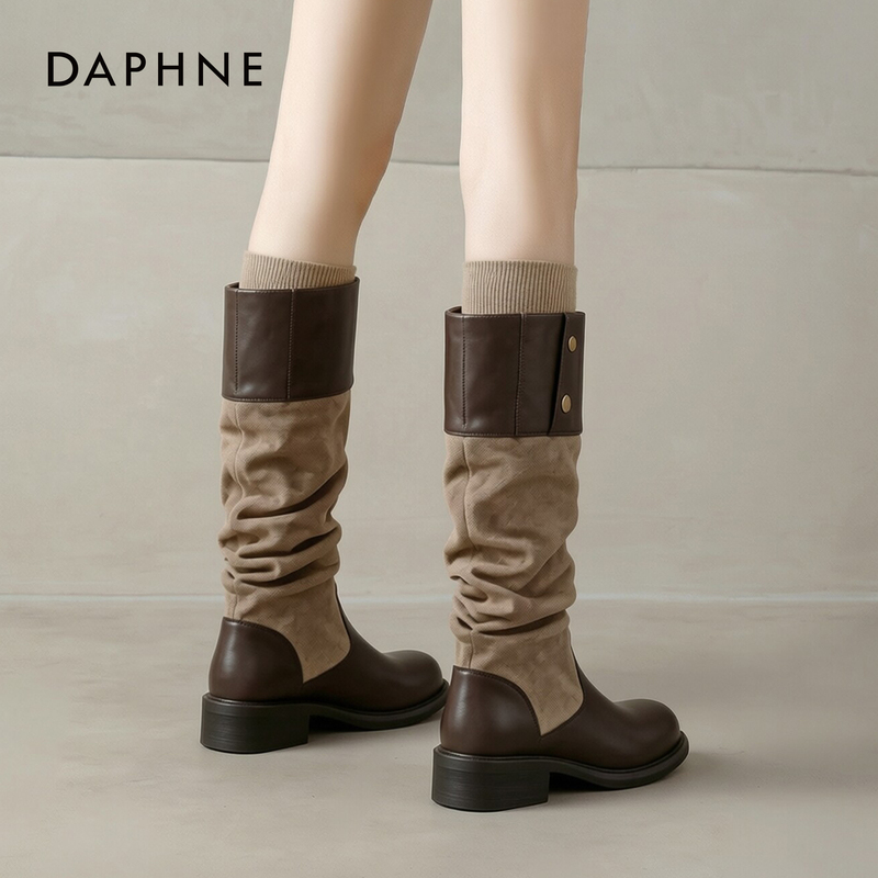 Daphne Thick-Soled Long Boots for Women 2026 Autumn and Winter New Xinjiang Travel Western Cowboy Boots Brown Stacked Riding Boots