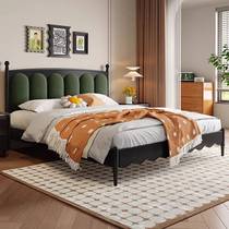 French retro bed black solid wood upholstered bed modern simple master bedroom bed American light luxury bed double bed medieval bed