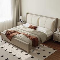 Modern simple solid wood bed upholstered Morandi gray double bed 1 8 meters Nordic master bedroom 2 meters x 2 meters 2 large beds