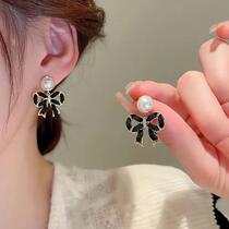 Pearl bow earrings temperament round face earrings niche design earrings 2024 new trendy women