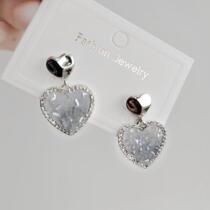 High-end light luxury diamond gradient gray love earrings niche design earrings temperament earrings sweet earrings