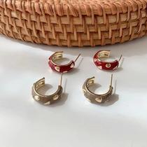 Light luxury and high-end red glaze hoop earrings for women autumn and winter temperament hoop earrings fashionable and versatile earrings