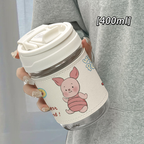 Plastic water bottle white bear water cup holster cup female cup brush portable portable transparent double drinking straw resistant cartoon