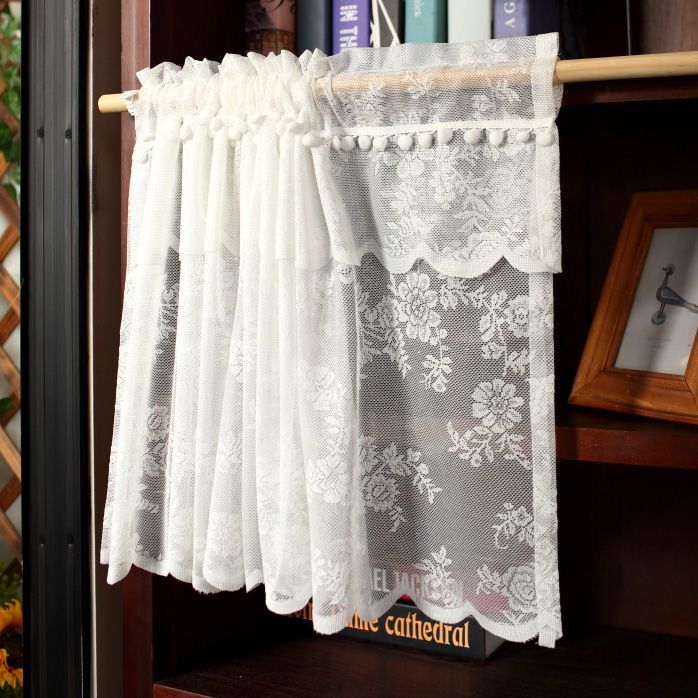 Mini Lace Curtain, Simple and Stylish, No-Drill Installation, Pastoral Style, Magic Tape Door and Cabinet Short Curtain