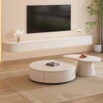 Suspended TV cabinet wall-mounted modern minimalist living room small apartment solid wood suspended cream style suspended TV cabinet