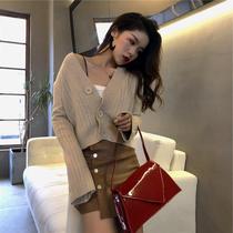 Knitted Sweater Cardigan Jacket Womens 2024 Autumn Womens Loose Short Lazy Style Sweater Bell Sleeve Top