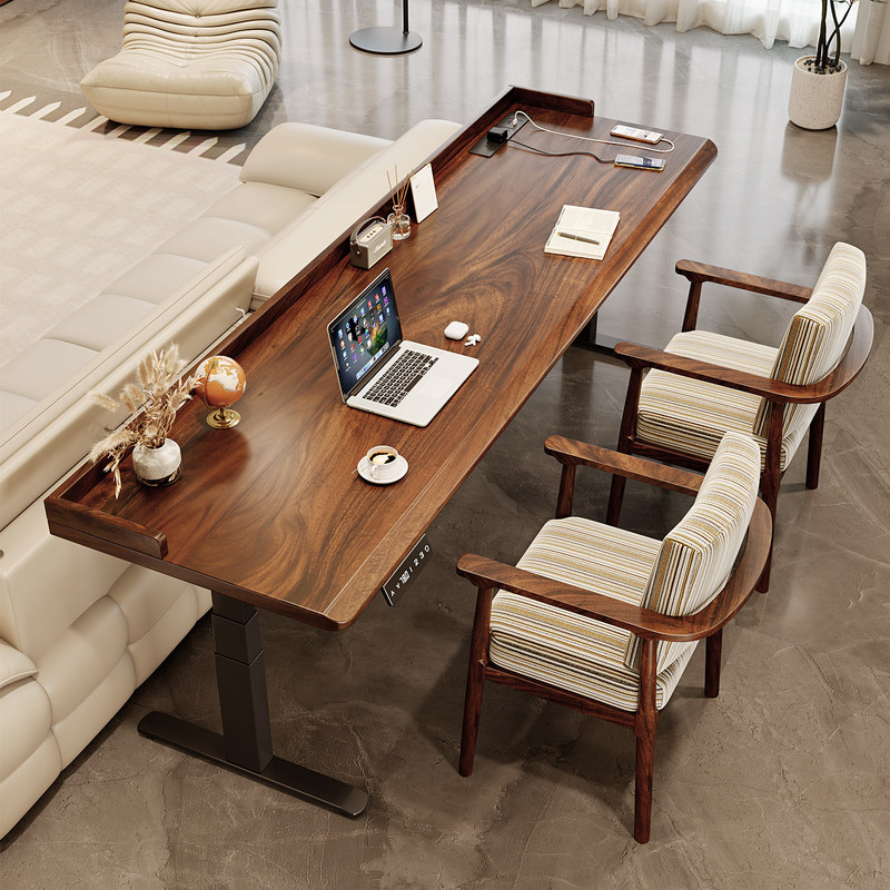 Walnut Wood Adjustable Computer Desk for Home Use, Rectangular Desk, Gaming Desk, Office Desk, Bedroom Double Study Desk, Large Table