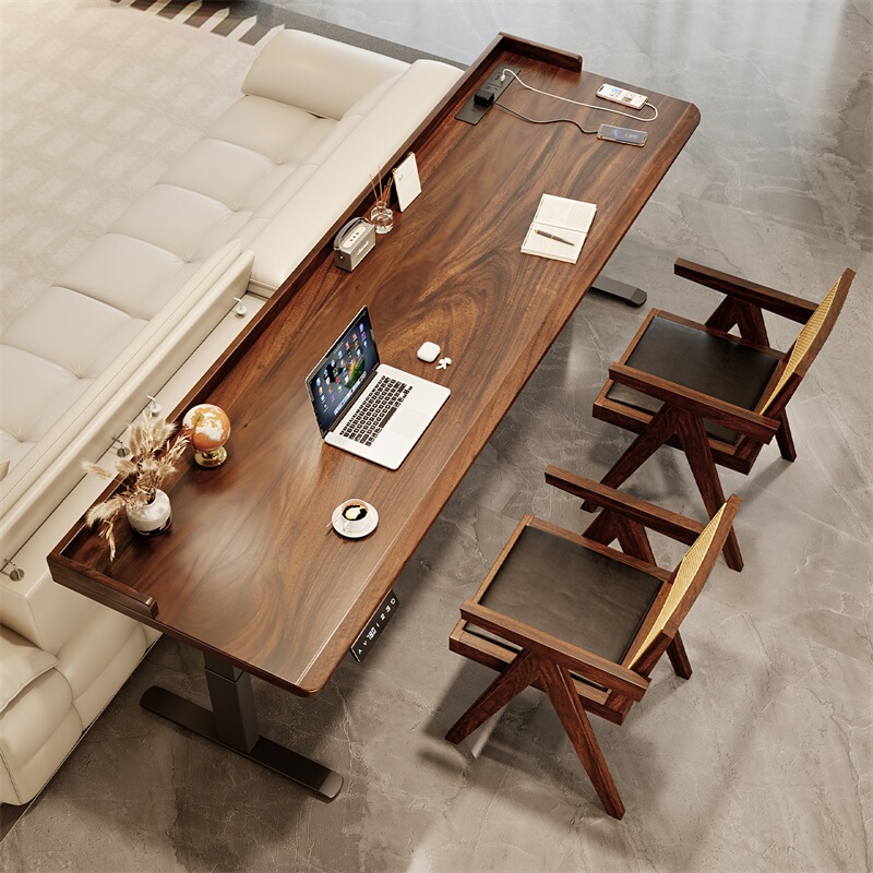 Solid Wood Adjustable Computer Desk for Home Use, Study and Work Station, Double Walnut Desk, Living Room-Free Design, Large Board Office Desk