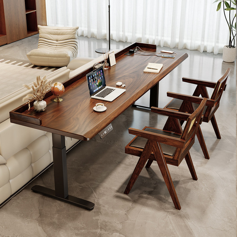 High-End Walnut Electric Height-Adjustable Computer Desk for Home Use, Light Luxury Bedroom Gaming Desk, Small Apartment Office Workstation High-End Walnut Electric Height-Adjustable Computer Desk for Home Use, Light Luxury Bedroom Gaming Desk, Small Apartment Office Workstation