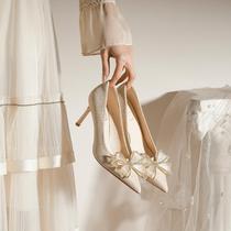 X766-19 Elegant Lace Butterfly Wedding Shoes High Heels Bridal Shoes for Wedding Photos Xiuhe Wedding Shoes Versatile 32-43